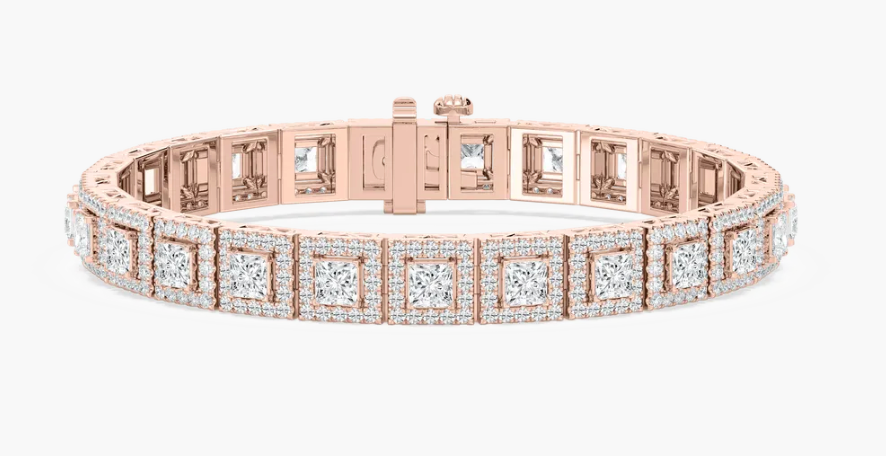 Lab-Grown Unisex Flexible Princess and Round Cut Bracelet 19.66Ct.