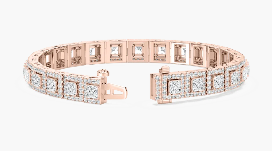 Lab-Grown Unisex Flexible Princess and Round Cut Bracelet 19.66Ct.