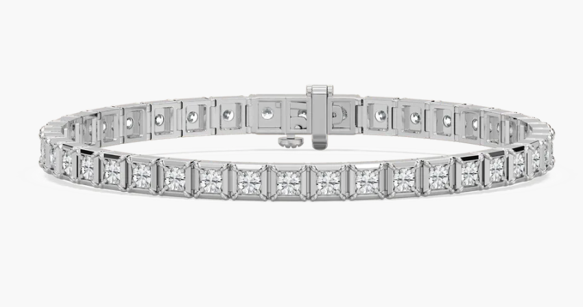 Lab-Grown Mens Flexible Round Diamonds Square Set Bracelet