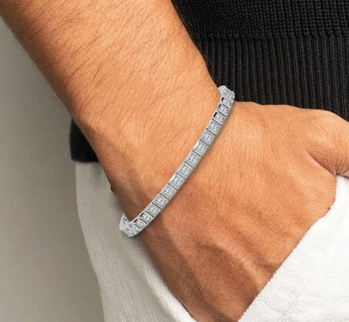 Lab-Grown Mens Flexible Round Diamonds Square Set Bracelet
