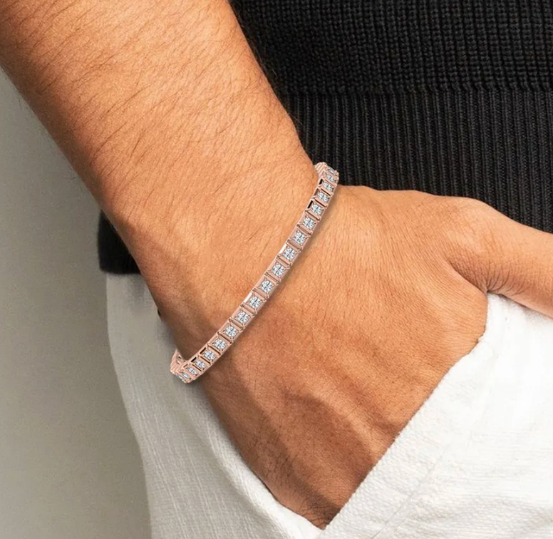 Lab-Grown Mens Flexible Round Diamonds Square Set Bracelet