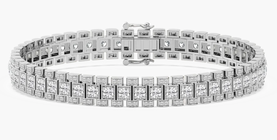 Lab-Grown Mens Flexible Triple Row Round Bracelet