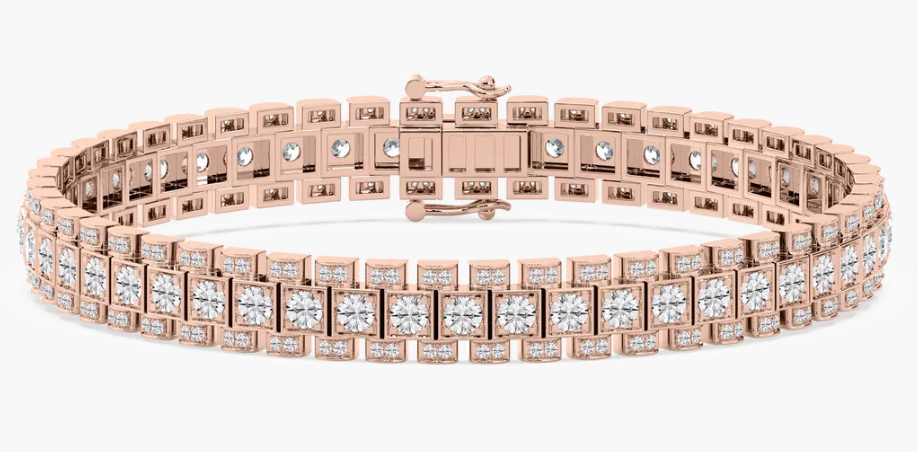 Lab-Grown Mens Flexible Triple Row Round Bracelet