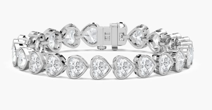 Lab-Grown Heart Cut Bezel Set Tennis Bracelet 23ct.