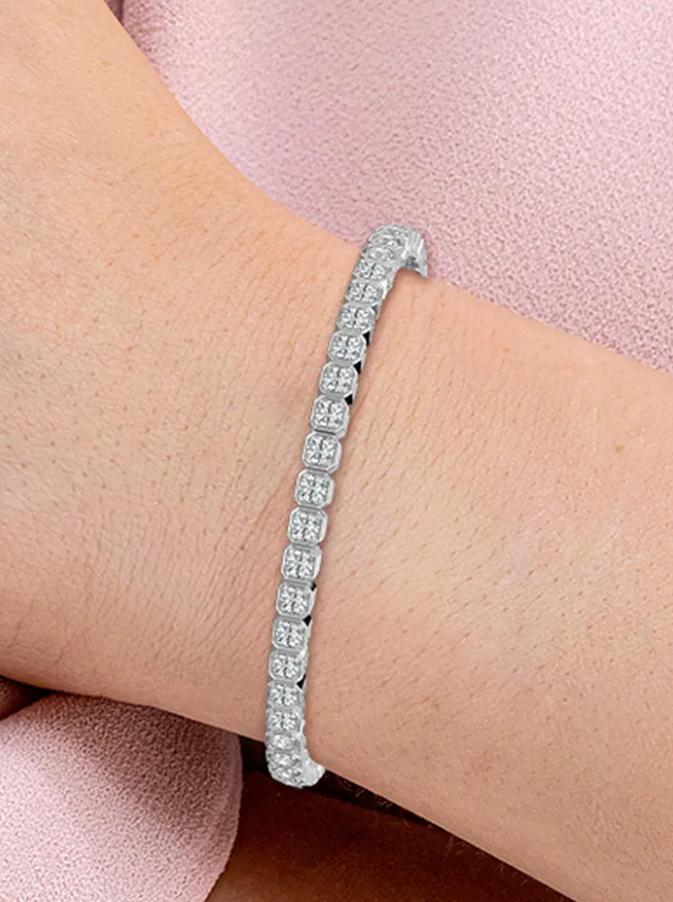 Lab-Grown Bezel Set Round Cut Tennis Bracelet 6ct
