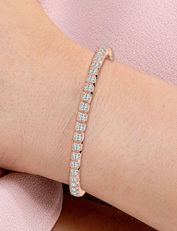 Lab-Grown Bezel Set Round Cut Tennis Bracelet 6ct