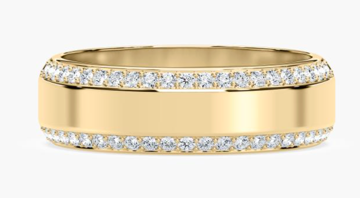 Mens Half Round Natural Double Row Diamond Wedding Band