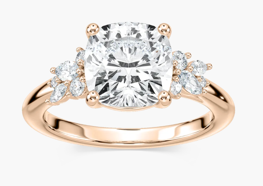 Natural Cushion Cut 2ct. Mixed Floral Engagement Ring
