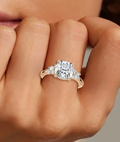 Natural Cushion Cut 2ct. Mixed Floral Engagement Ring