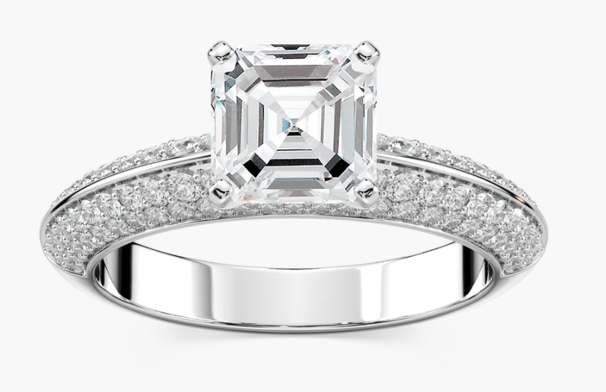 Natural Asscher Cut 2ct. 4 Row Pavé Engagement Ring