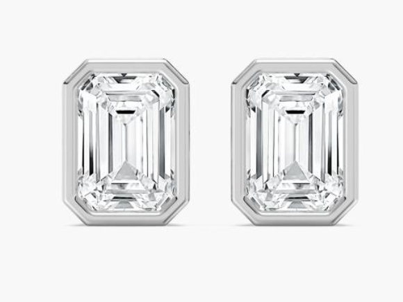 Natural 2ct. Bezel Set Emerald Cut Studs