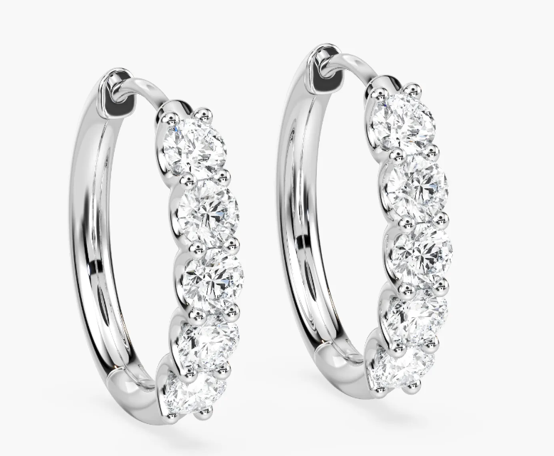 Lab-Grown Round Cut Scalloped Set Hoops