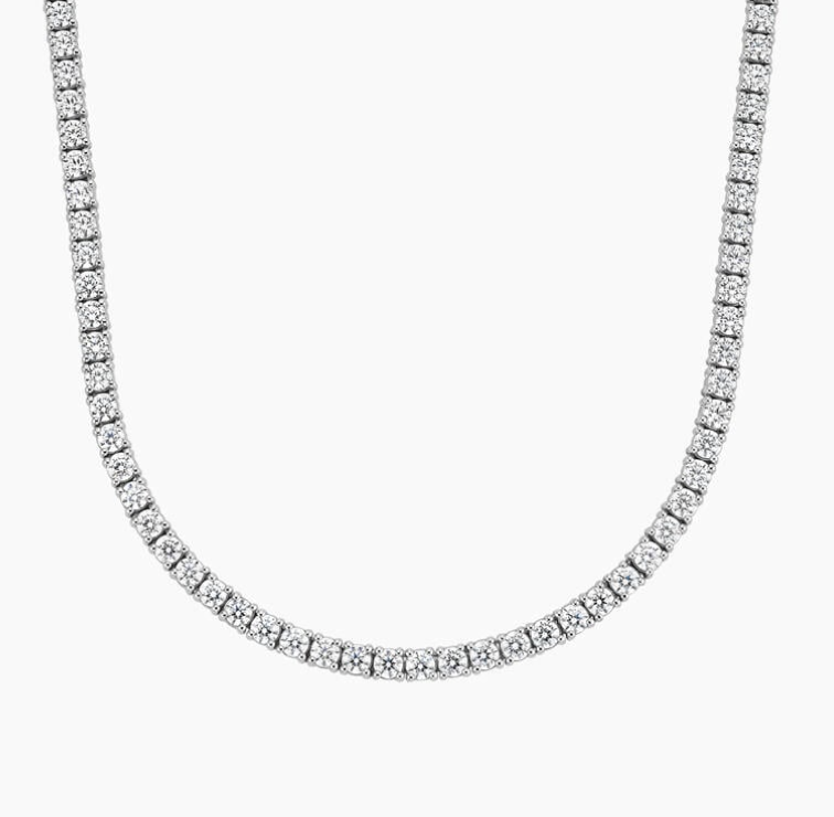 Lab-Grown 10ct. Round Straight Tennis Necklace