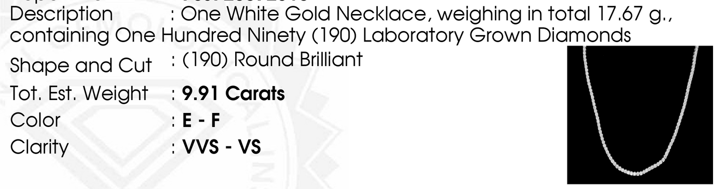 Lab-Grown 10ct. Round Straight Tennis Necklace