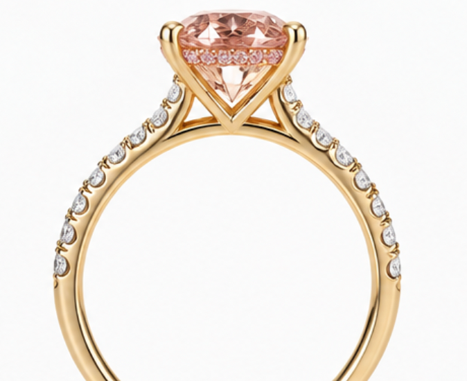Pink Oval 2.5ct. Pavé With Hidden Halo Engagement Ring